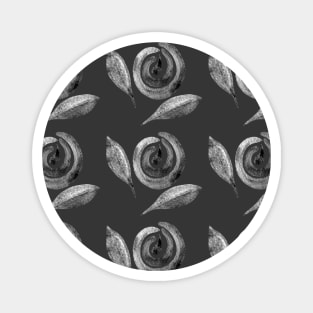 Trendy seamless black-white pattern with winter flowers and leaves, isolated. Boho watercolor roses, peonies in trendy earthy colors, tones. Botanical illustration for the fabric, covers, packaging. Magnet